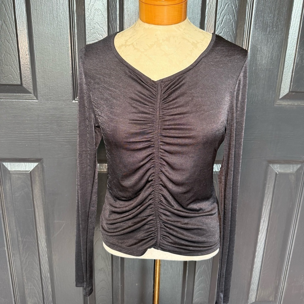 NWT ANTHROPOLOGIE black ruched front mock neck top size L